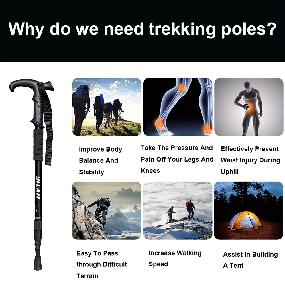 Ultra-Light Aluminum Trekking Pole - 3-Section Telescopic Hiking Stick