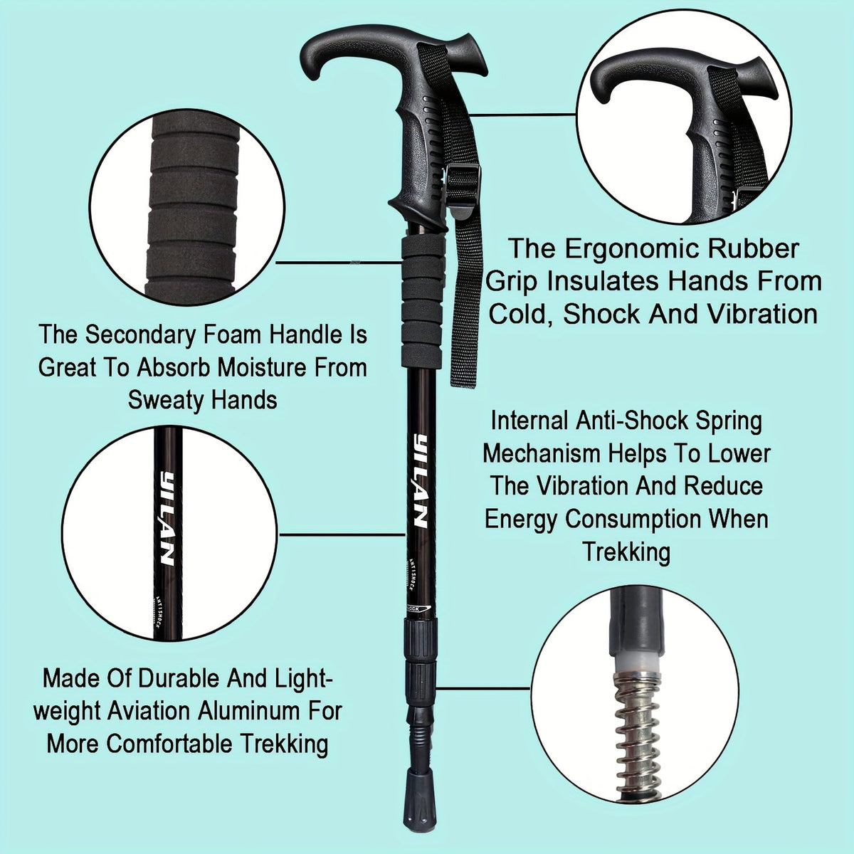 Ultra-Light Aluminum Trekking Pole - 3-Section Telescopic Hiking Stick
