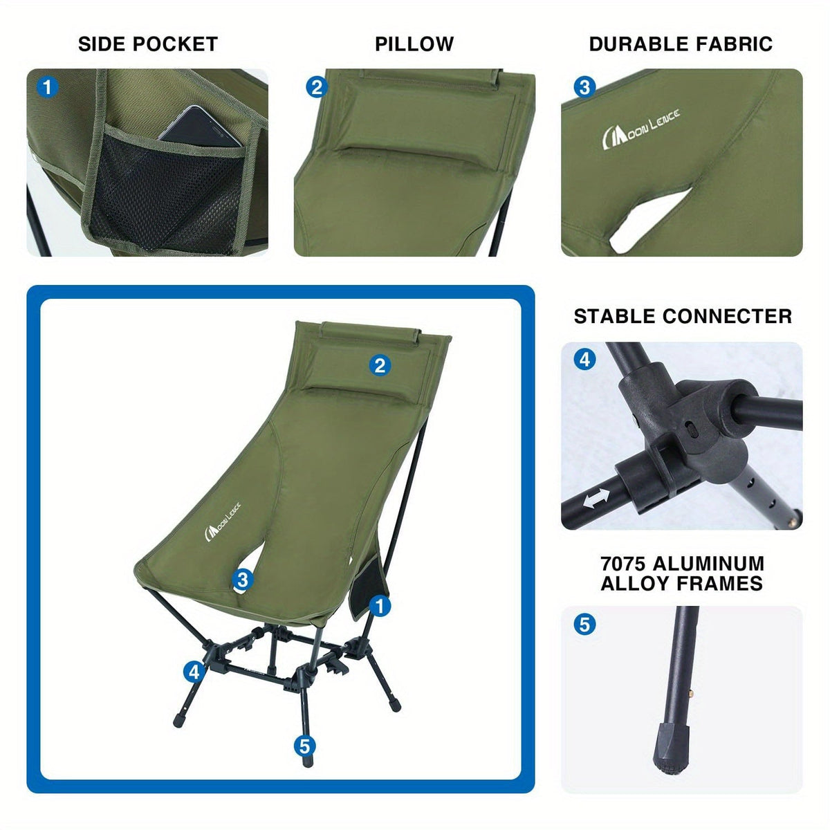 Heavy Duty Folding Camping Chair with Footrest - XL Portable