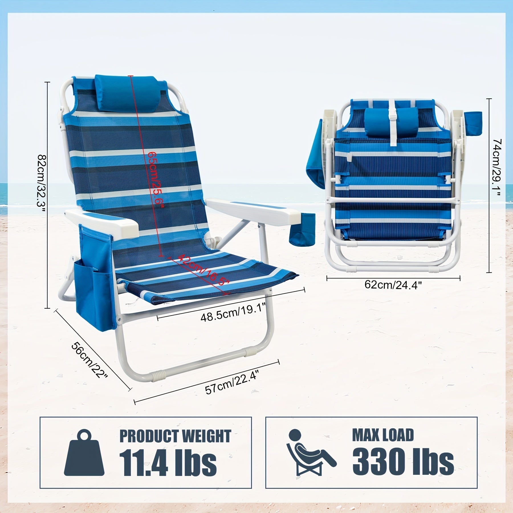 2-Pack Folding Beach Loungers - Adjustable Outdoor Camping Chairs