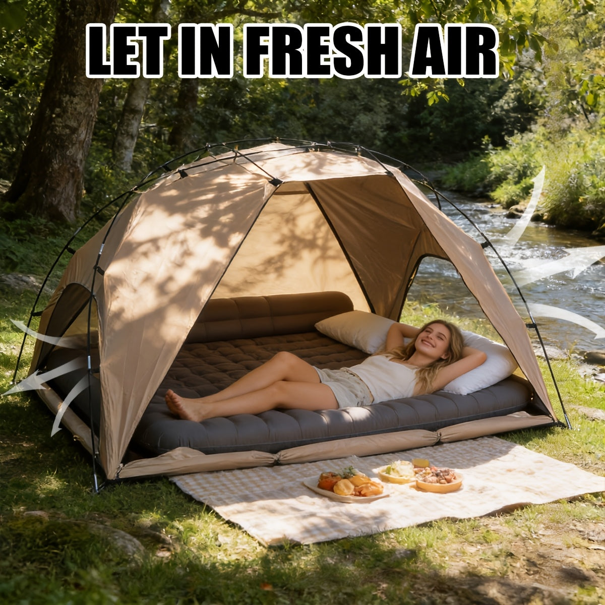 Portable Outdoor Camping Awning - Khaki Sun Shelter for Beach & Picnics