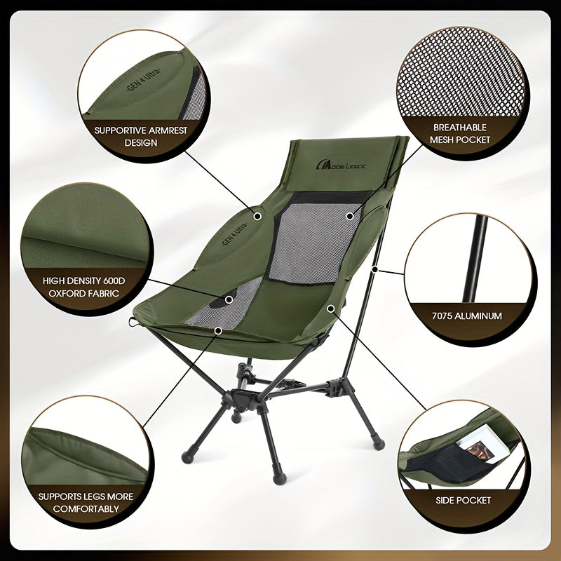 High Back Camping Chair - Portable Ergonomic Folding Seat