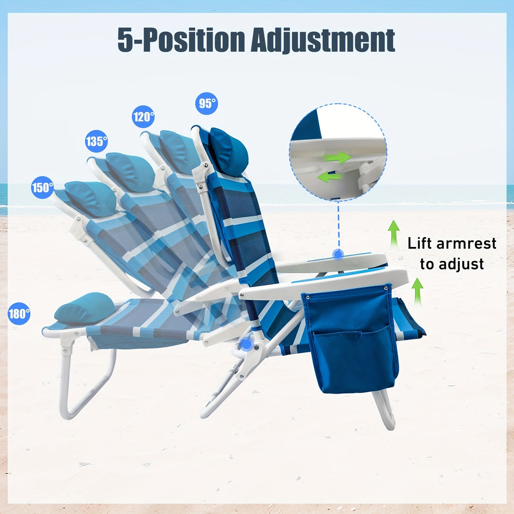 2-Pack Folding Beach Loungers - Adjustable Outdoor Camping Chairs