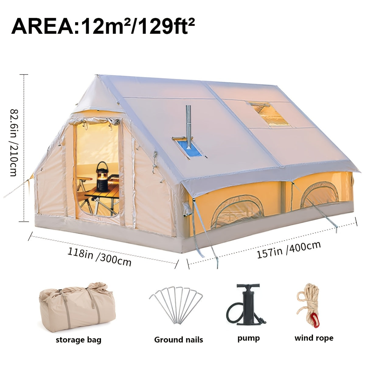 Inflatable Glamping Tent Oxford Cloth All-Weather Camping Shelter