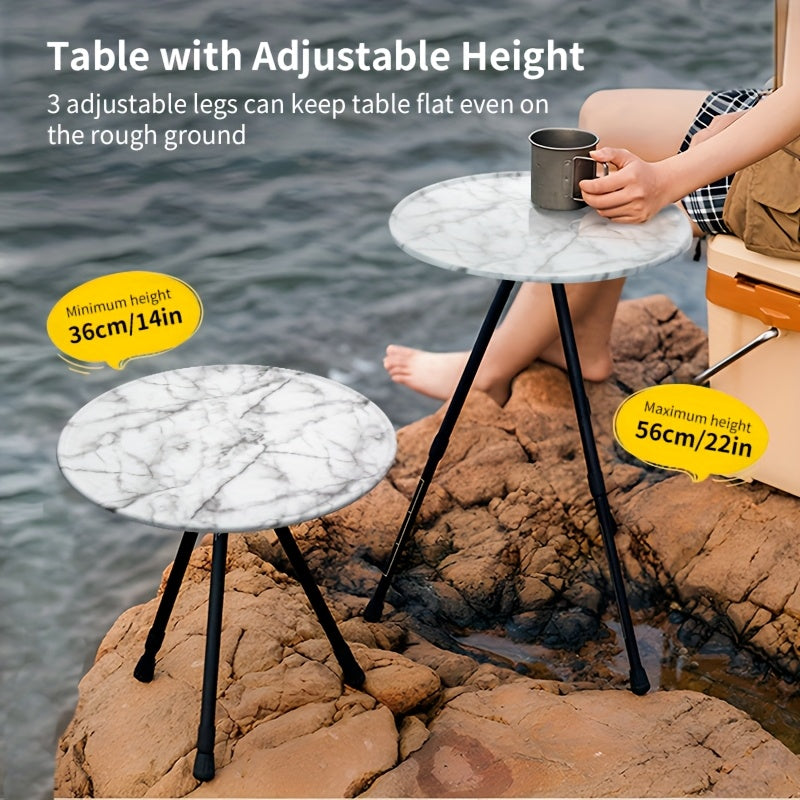 Marble Pattern Aluminum Tripod Folding Table for Outdoor Camping