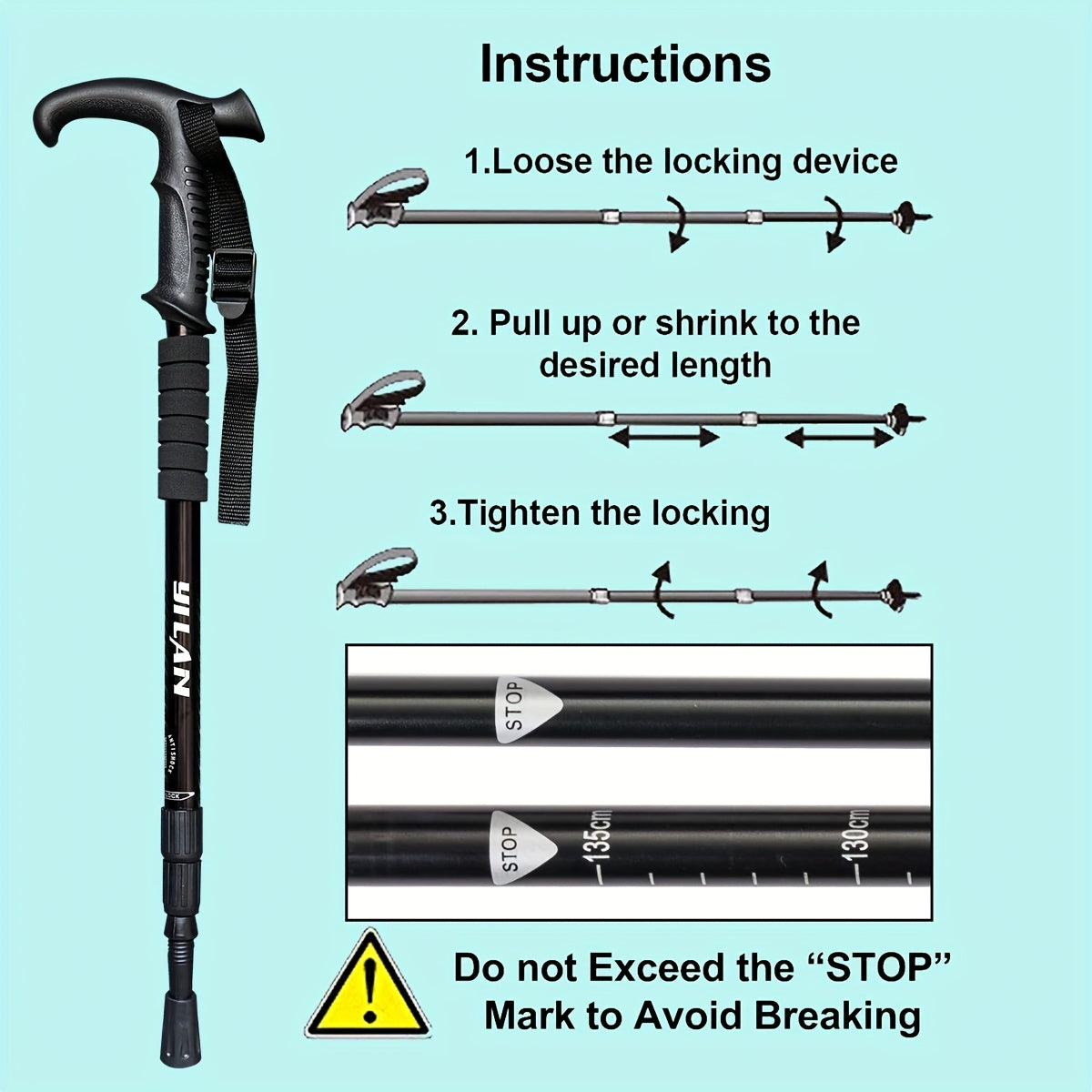 Ultra-Light Aluminum Trekking Pole - 3-Section Telescopic Hiking Stick