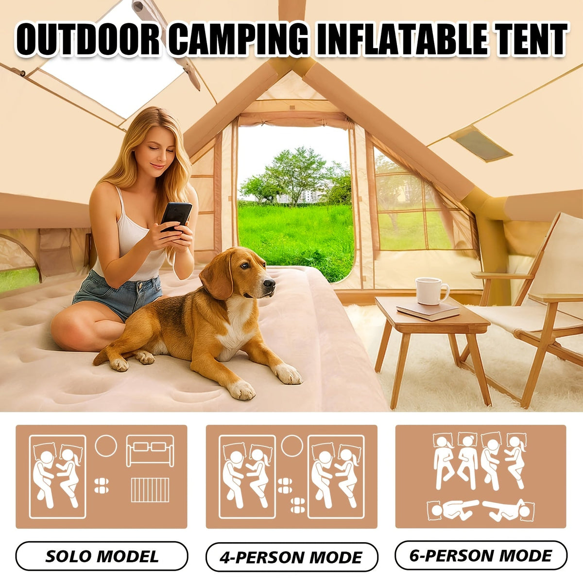 Inflatable Glamping Tent Oxford Cloth All-Weather Camping Shelter