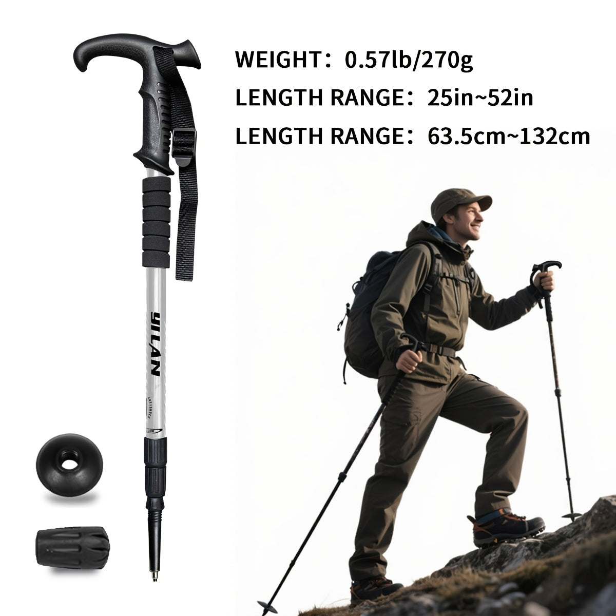 Ultra-Light Aluminum Trekking Pole - 3-Section Telescopic Hiking Stick