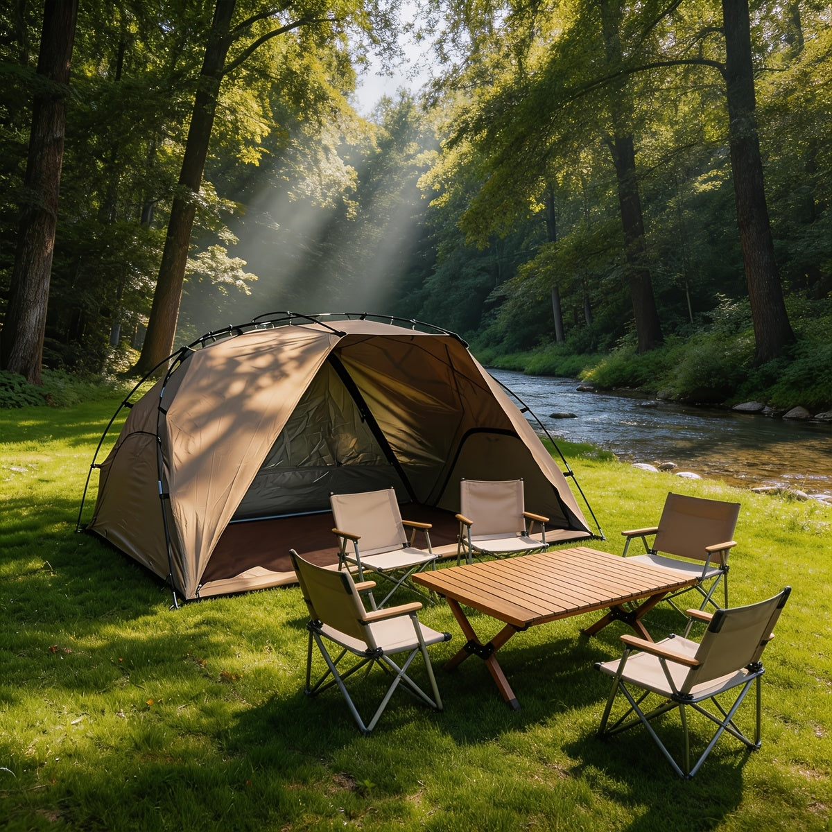 Portable Outdoor Camping Awning - Khaki Sun Shelter for Beach & Picnics