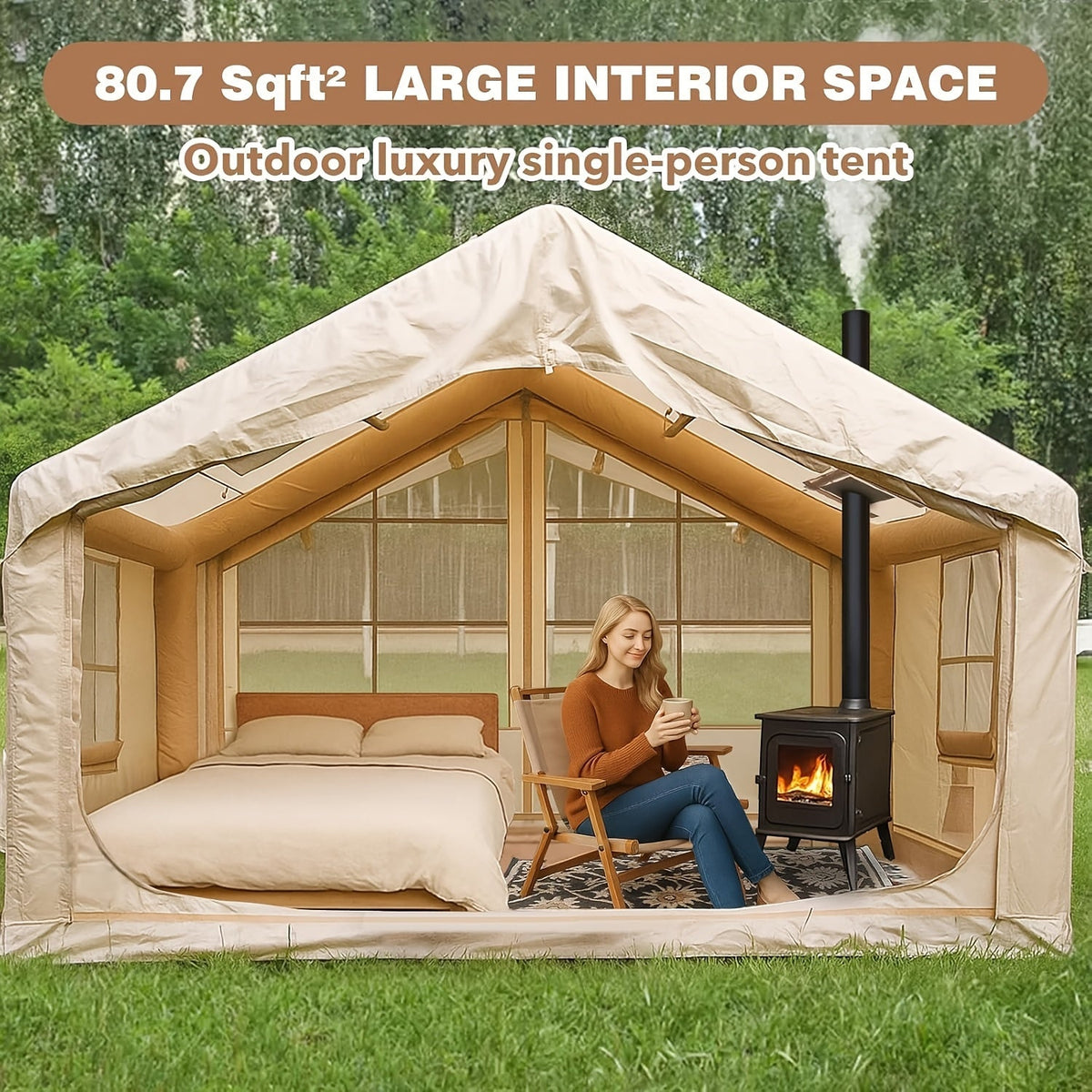 Inflatable Glamping Tent Oxford Cloth All-Weather Camping Shelter