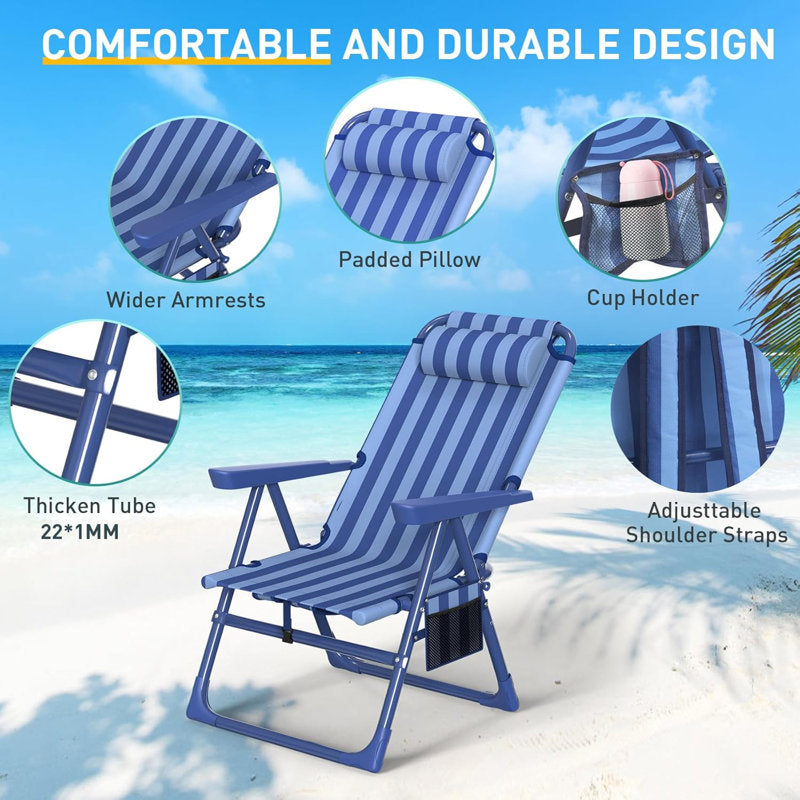 Backpack Beach Chair - 6-Position Reclining High Seat for Camping