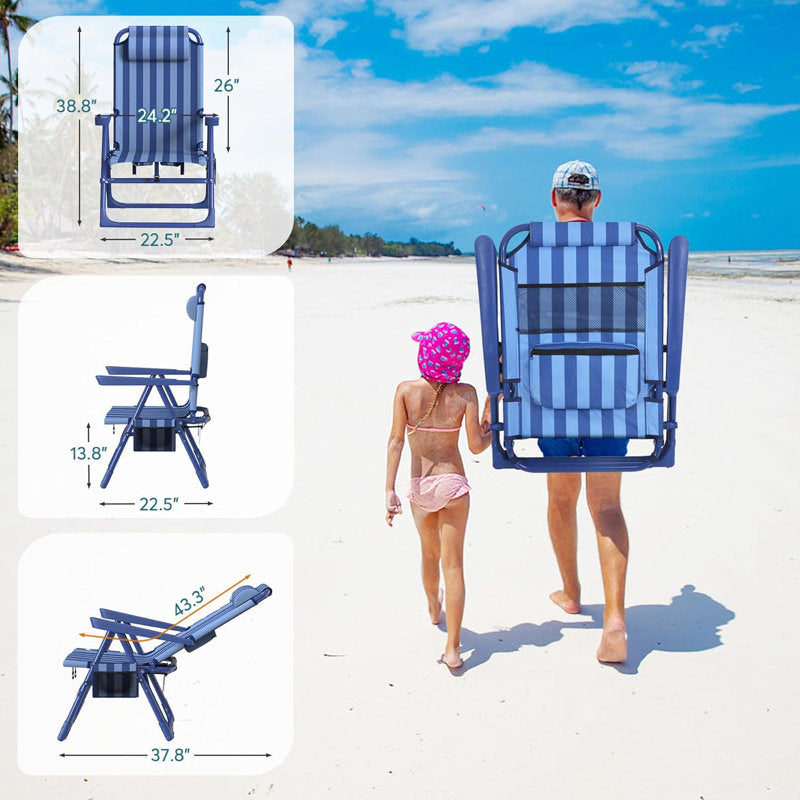 Backpack Beach Chair - 6-Position Reclining High Seat for Camping