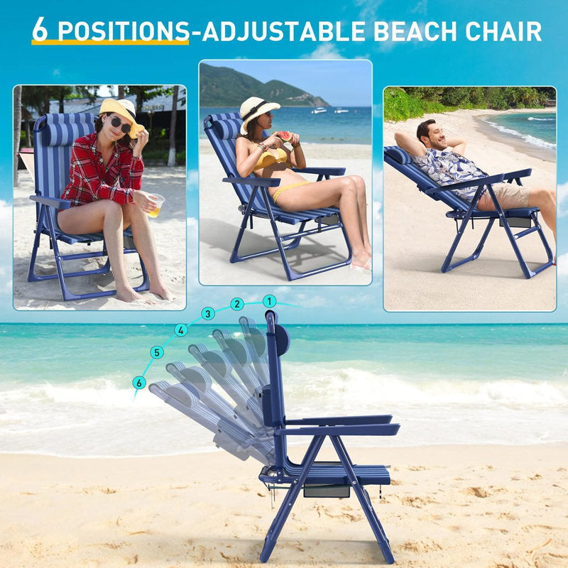 Backpack Beach Chair - 6-Position Reclining High Seat for Camping