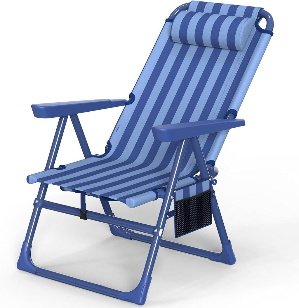 Backpack Beach Chair - 6-Position Reclining High Seat for Camping