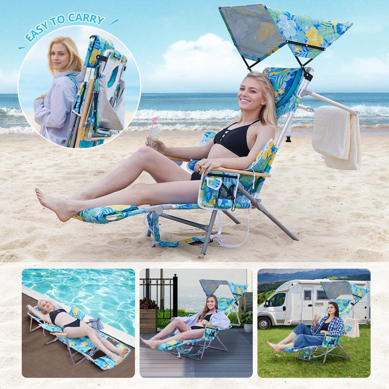 Reclining Backpack Beach Chair with Sunshade for Tanning & Patio