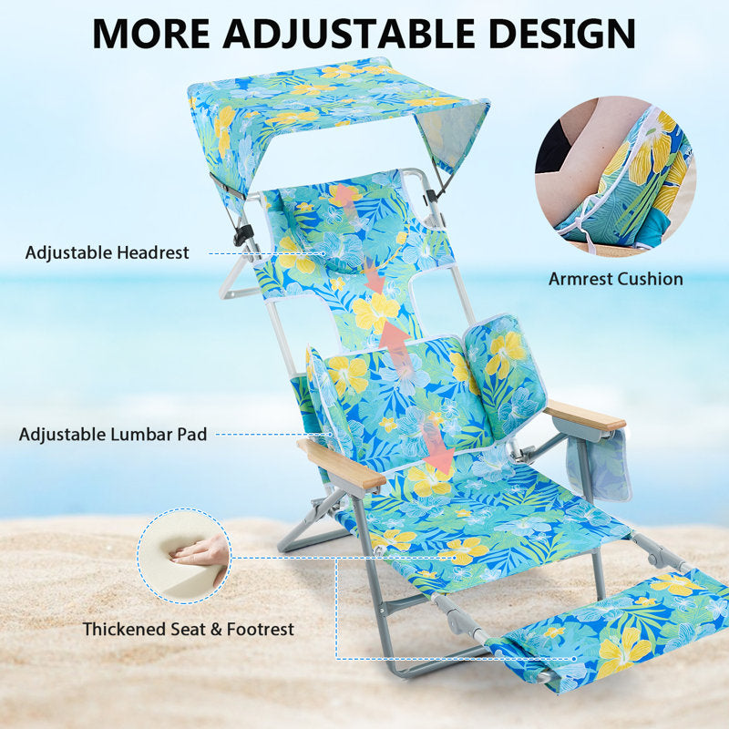 Reclining Backpack Beach Chair with Sunshade for Tanning & Patio