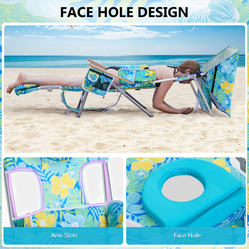 Reclining Backpack Beach Chair with Sunshade for Tanning & Patio