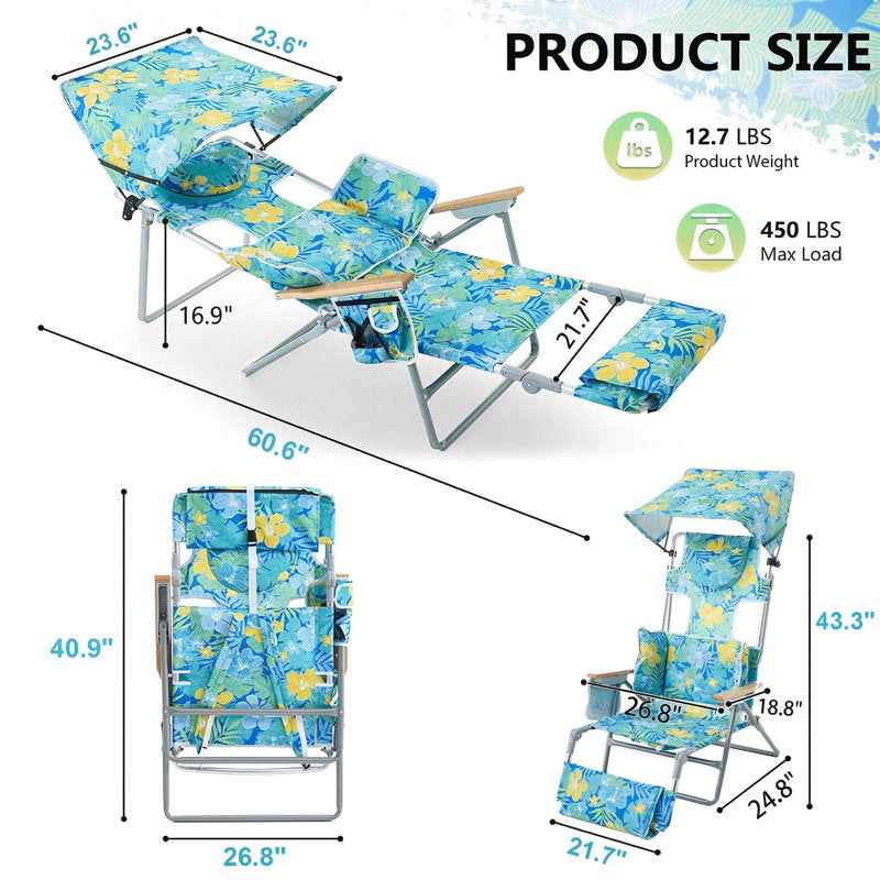 Reclining Backpack Beach Chair with Sunshade for Tanning & Patio