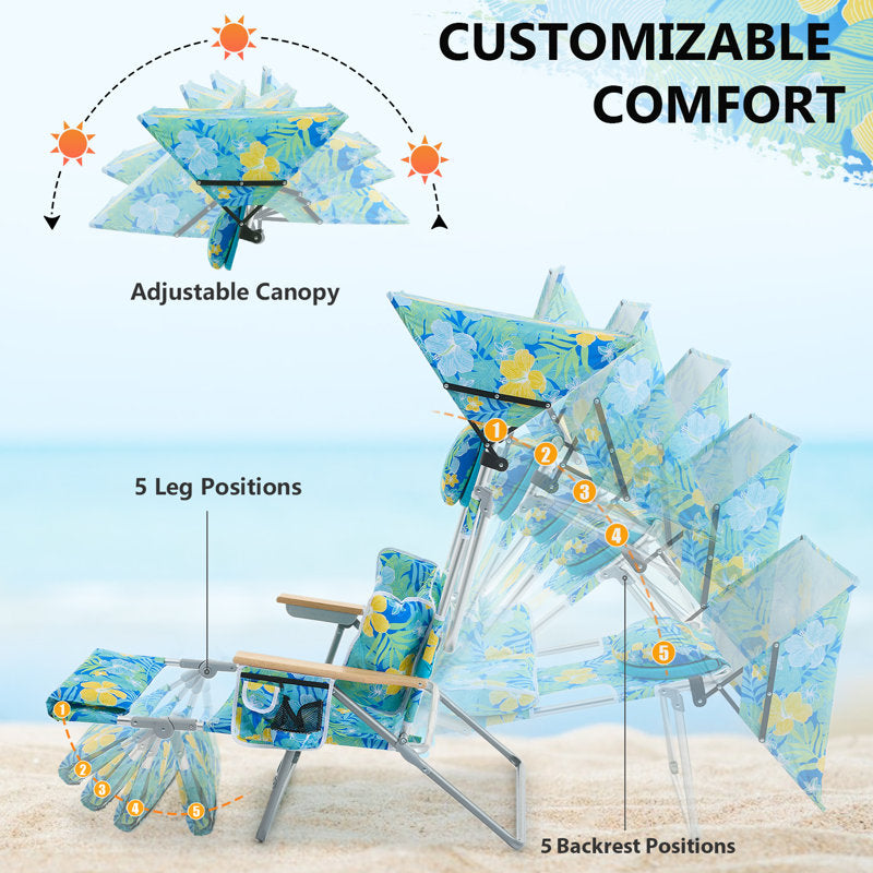 Reclining Backpack Beach Chair with Sunshade for Tanning & Patio
