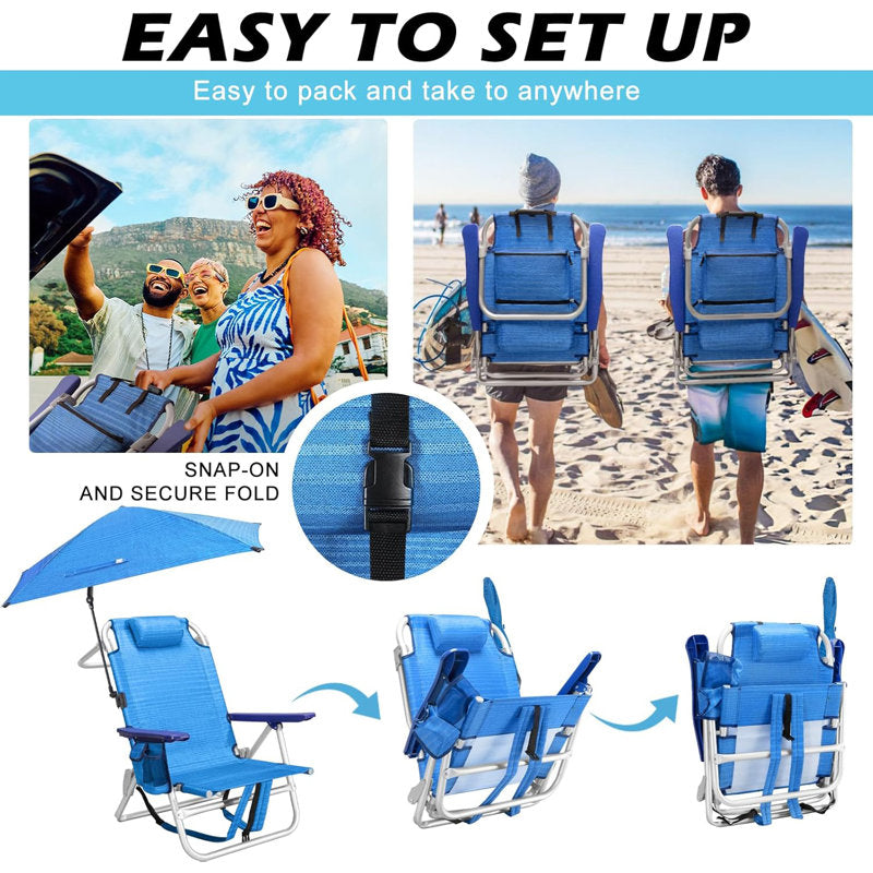Backpack Beach Chair with 360° Umbrella & 5-Position Recline