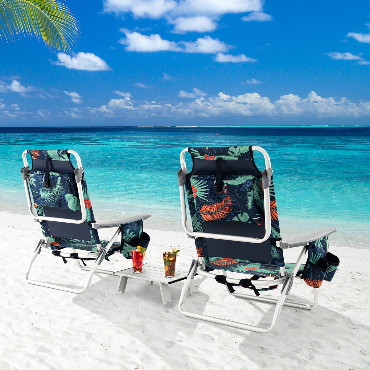 3-Piece Folding Beach Chair Set with Side Table - Portable Recliner