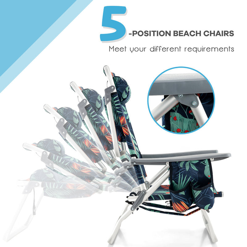 3-Piece Folding Beach Chair Set with Side Table - Portable Recliner
