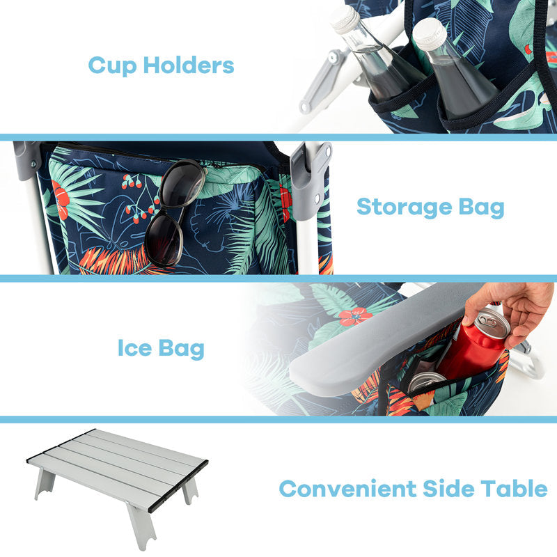3-Piece Folding Beach Chair Set with Side Table - Portable Recliner