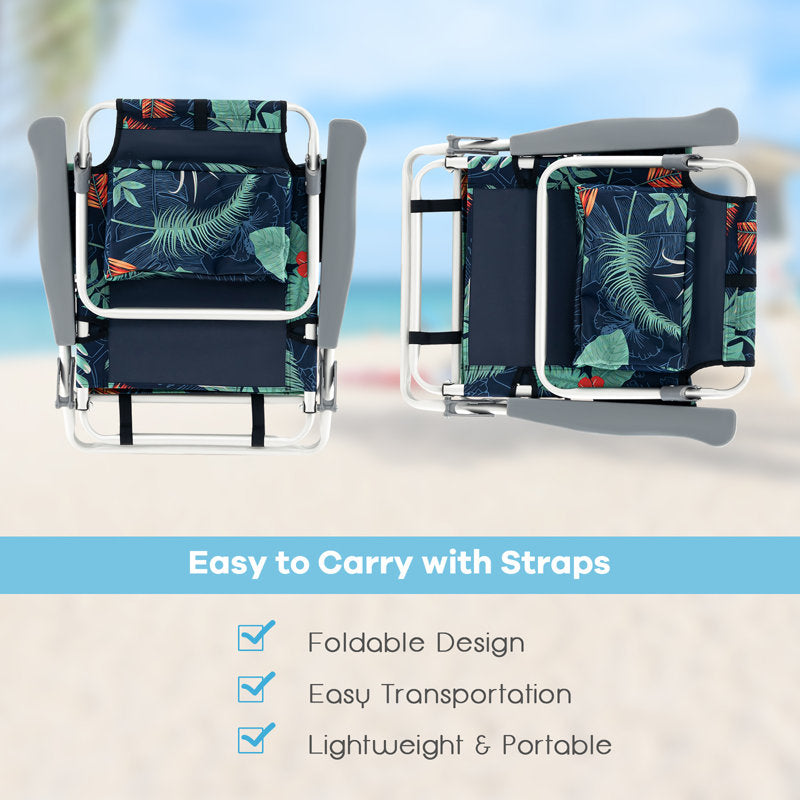 3-Piece Folding Beach Chair Set with Side Table - Portable Recliner