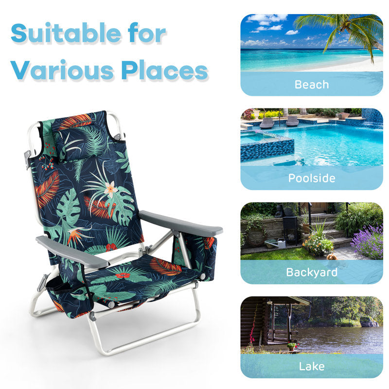 3-Piece Folding Beach Chair Set with Side Table - Portable Recliner
