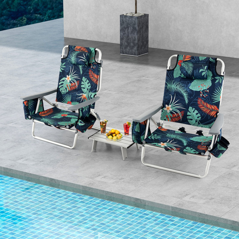 3-Piece Folding Beach Chair Set with Side Table - Portable Recliner