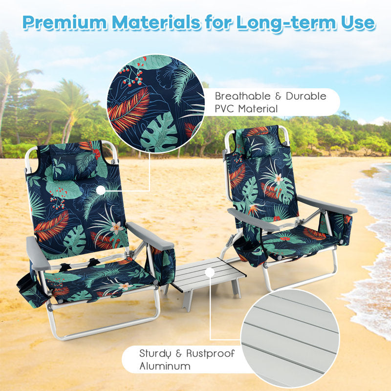 3-Piece Folding Beach Chair Set with Side Table - Portable Recliner