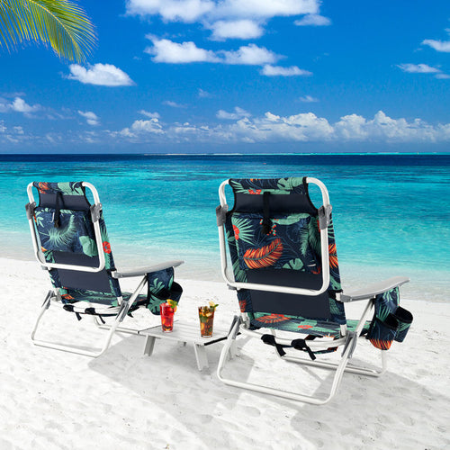 3-Piece Folding Beach Chair Set with Side Table - Portable Recliner