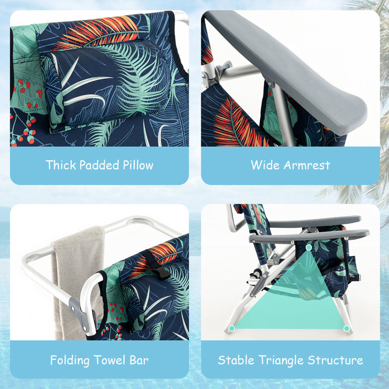 3-Piece Folding Beach Chair Set with Side Table - Portable Recliner