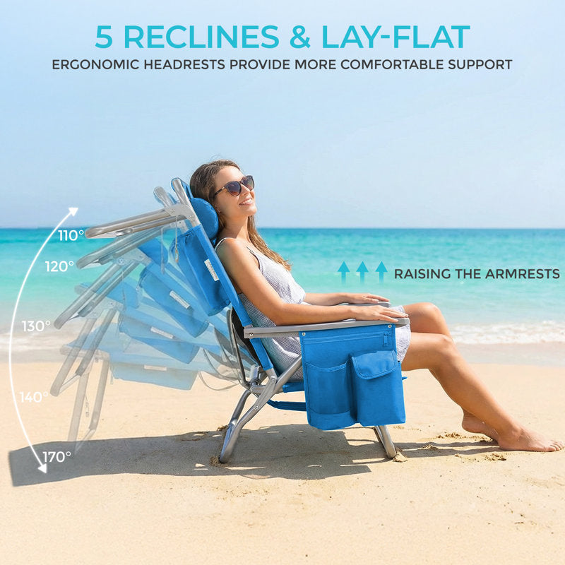 Set of 2 Wide Backpack Beach Chairs - 5-Position Lay Flat Folding