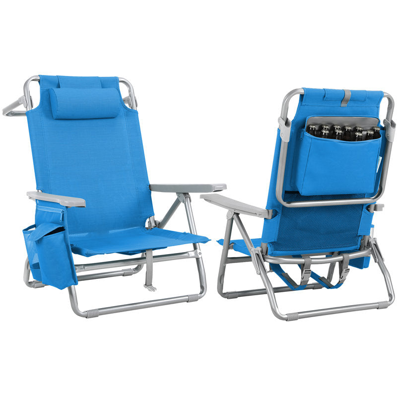 Set of 2 Wide Backpack Beach Chairs - 5-Position Lay Flat Folding