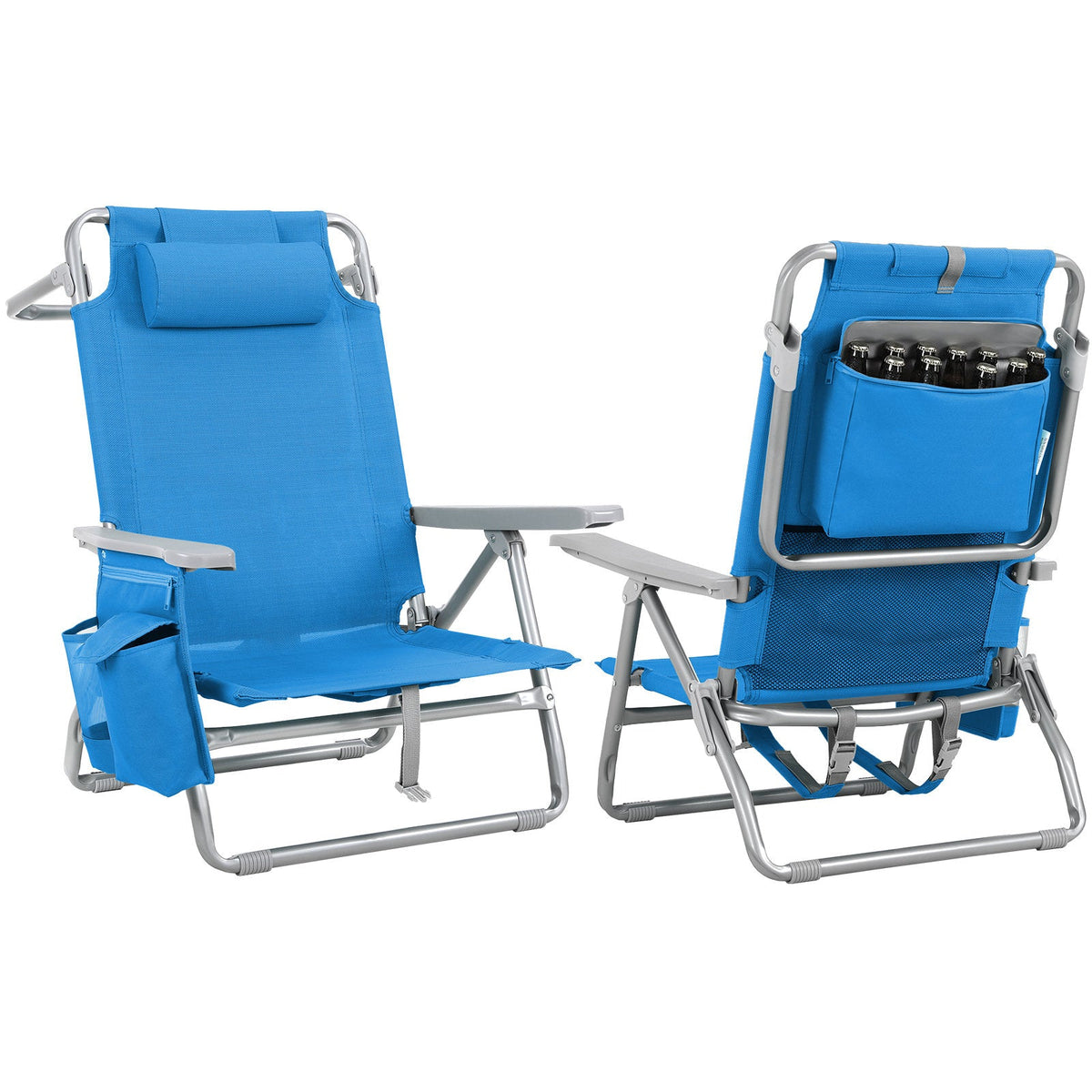 Set of 2 Wide Backpack Beach Chairs - 5-Position Lay Flat Folding