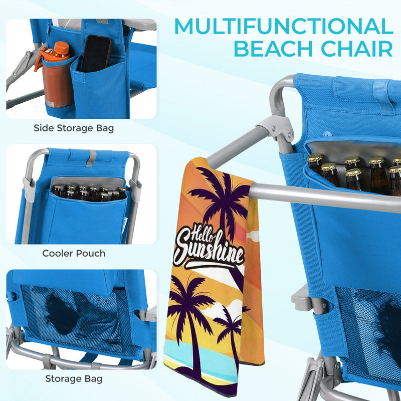 Set of 2 Wide Backpack Beach Chairs - 5-Position Lay Flat Folding
