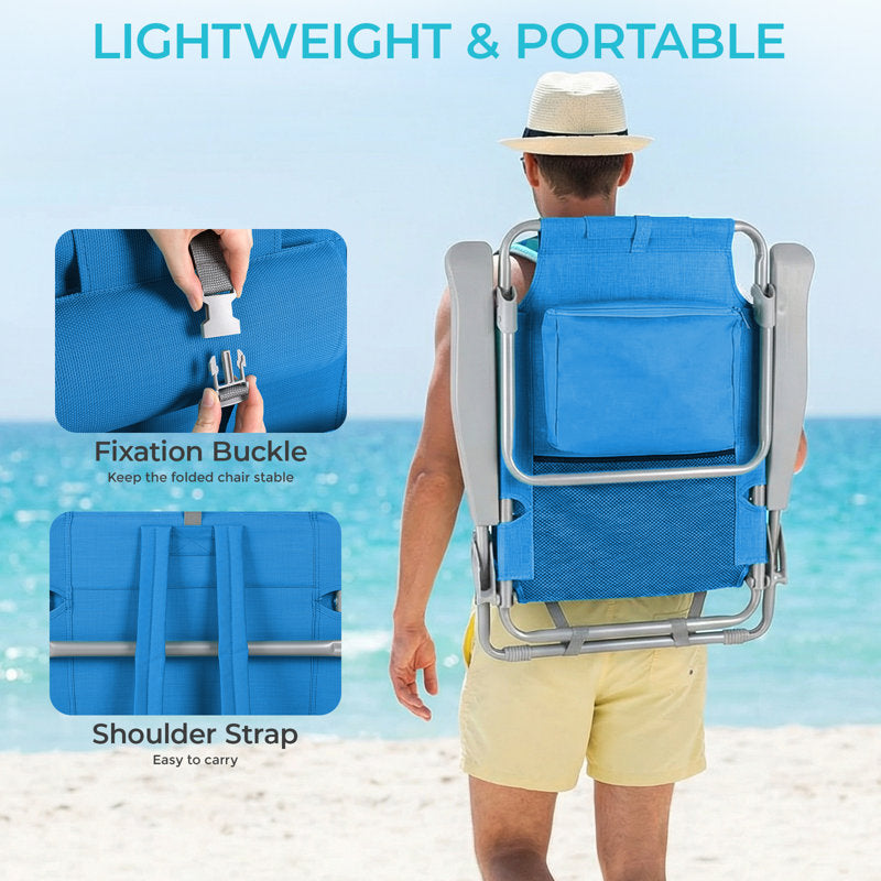 Set of 2 Wide Backpack Beach Chairs - 5-Position Lay Flat Folding
