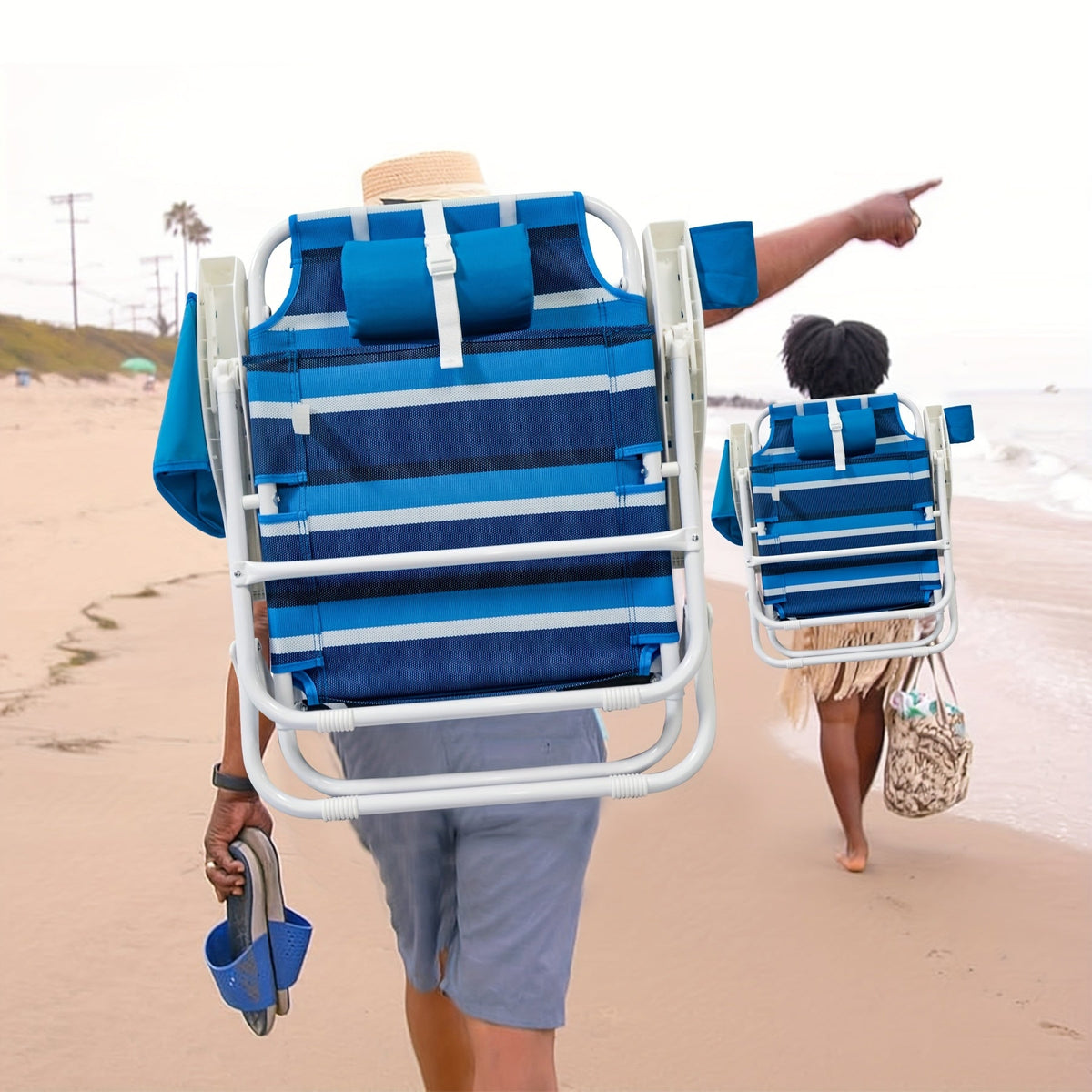 2-Pack Folding Beach Loungers - Adjustable Outdoor Camping Chairs