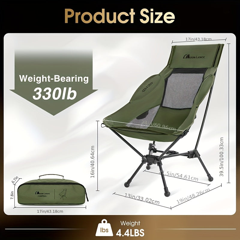 High Back Camping Chair - Portable Ergonomic Folding Seat