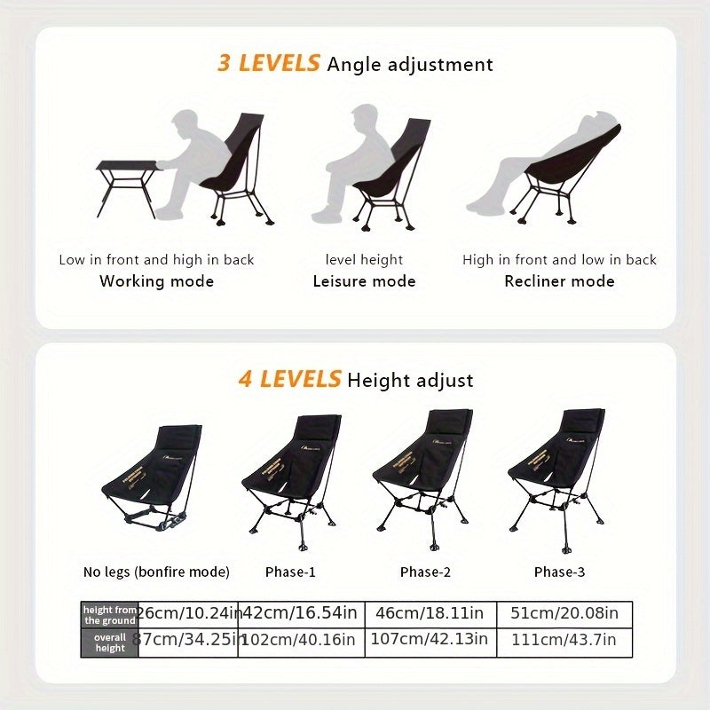 Adjustable High Back Moon Chair - Foldable Camping & Beach Seat