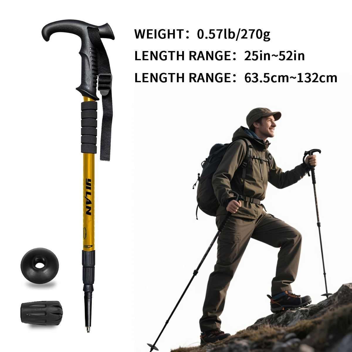 Ultra-Light Aluminum Trekking Pole - 3-Section Telescopic Hiking Stick