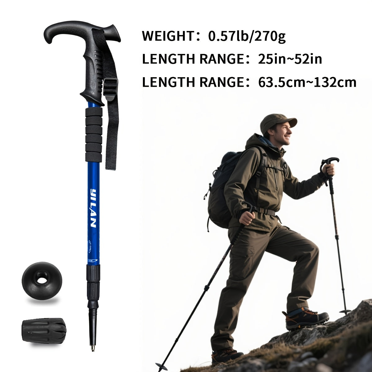 Ultra-Light Aluminum Trekking Pole - 3-Section Telescopic Hiking Stick