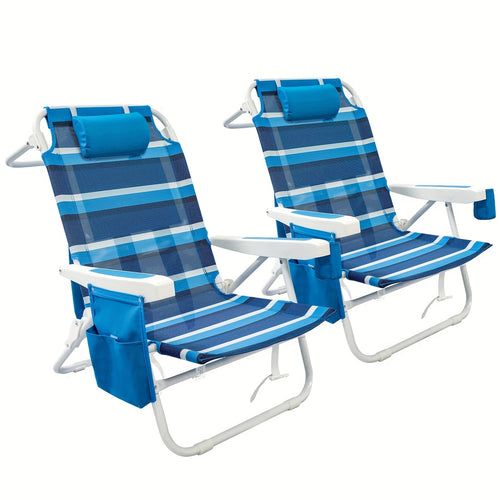 2-Pack Folding Beach Loungers - Adjustable Outdoor Camping Chairs