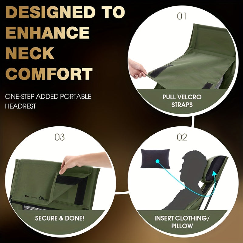 High Back Camping Chair - Portable Ergonomic Folding Seat